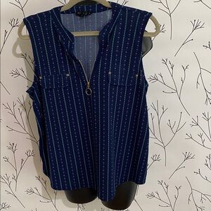 Navy Sleeveless Top with White Stripes
